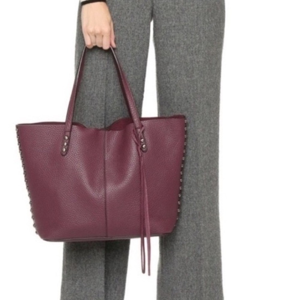 Rebecca Minkoff Burgundy Pebbled Leather Studded‎ Unlined Tote Bag Zip Pouch